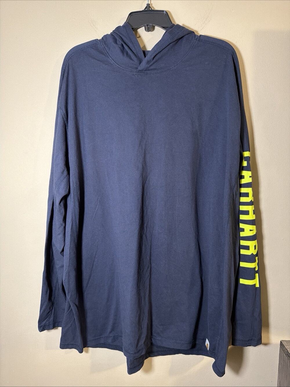 Carhartt Force Men’s 2XL Navy Relaxed Fit Long Sleeve Hooded T-Shirt Logo